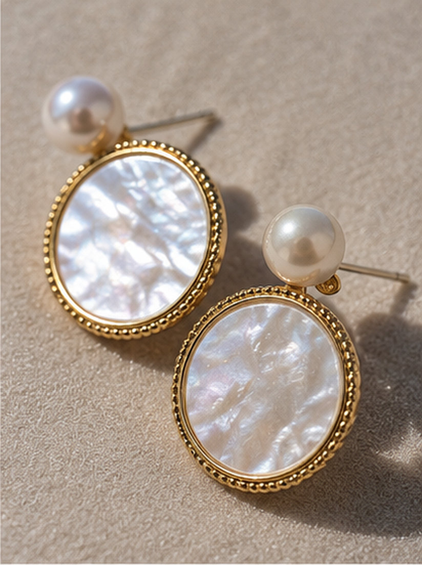 Additional view of Moonlit Shell Pearl Earrings by AURAM with shell-inspired pearl styling