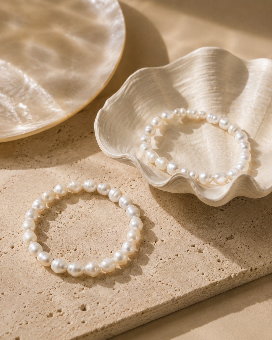 Detail view of Lucky Pearl Bracelet by AURAM with naturally irregular freshwater pearls