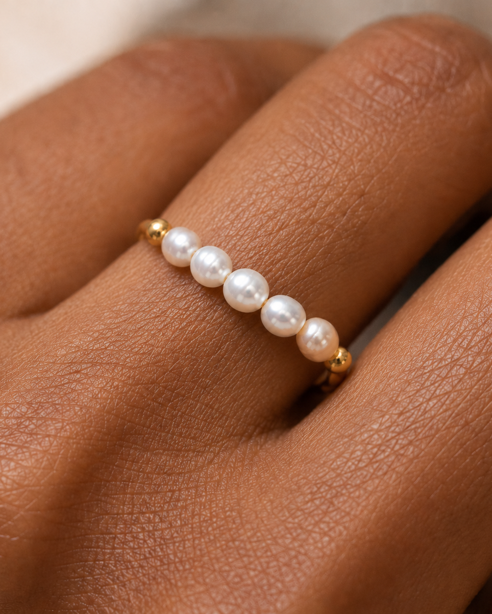 Detail view of Inner Light Baroque Pearl Ring by AURAM with organic baroque pearl detail