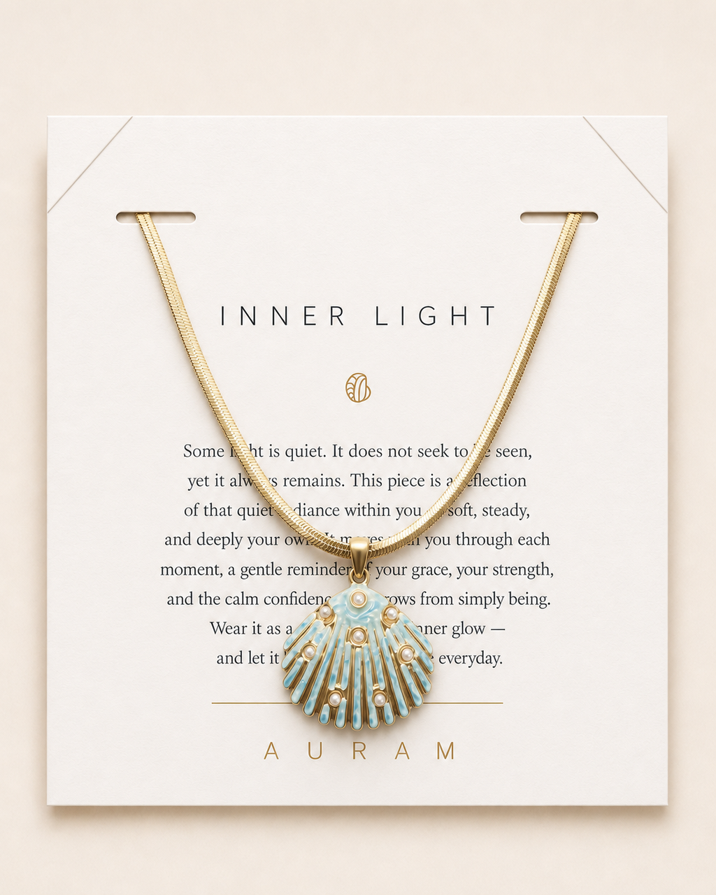 Sea Glow Scallop Shell Necklace by AURAM with coastal shell pendant styling