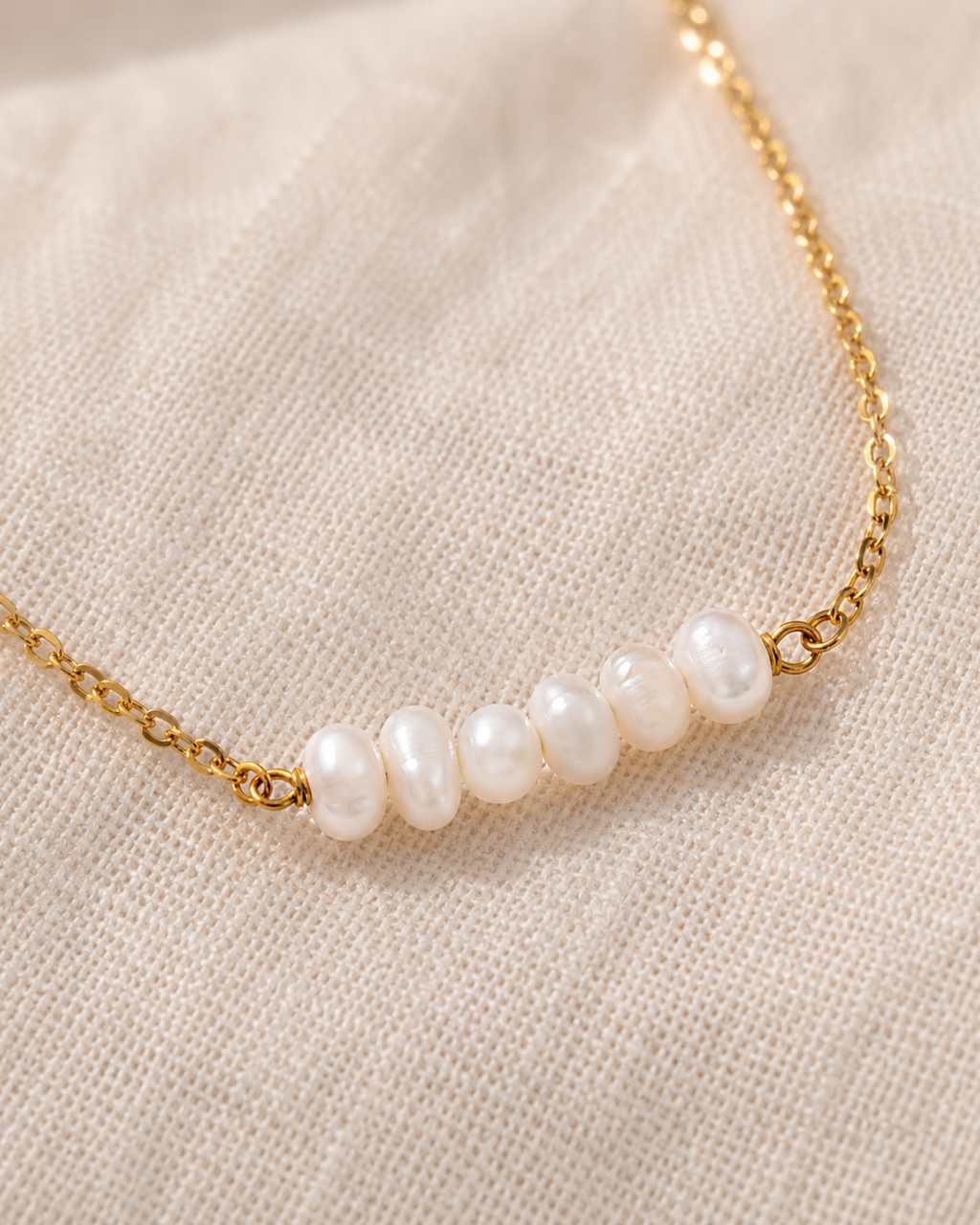 Alternate product view of A Thread of Light Pearl Bracelet by AURAM with delicate freshwater pearl styling
