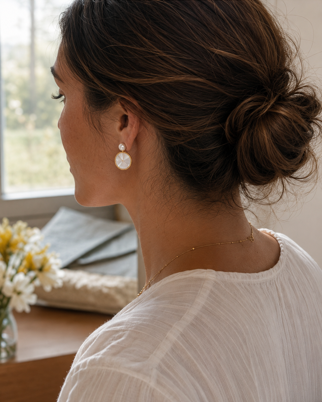Additional view of Moonlit Shell Pearl Earrings by AURAM with shell-inspired pearl styling