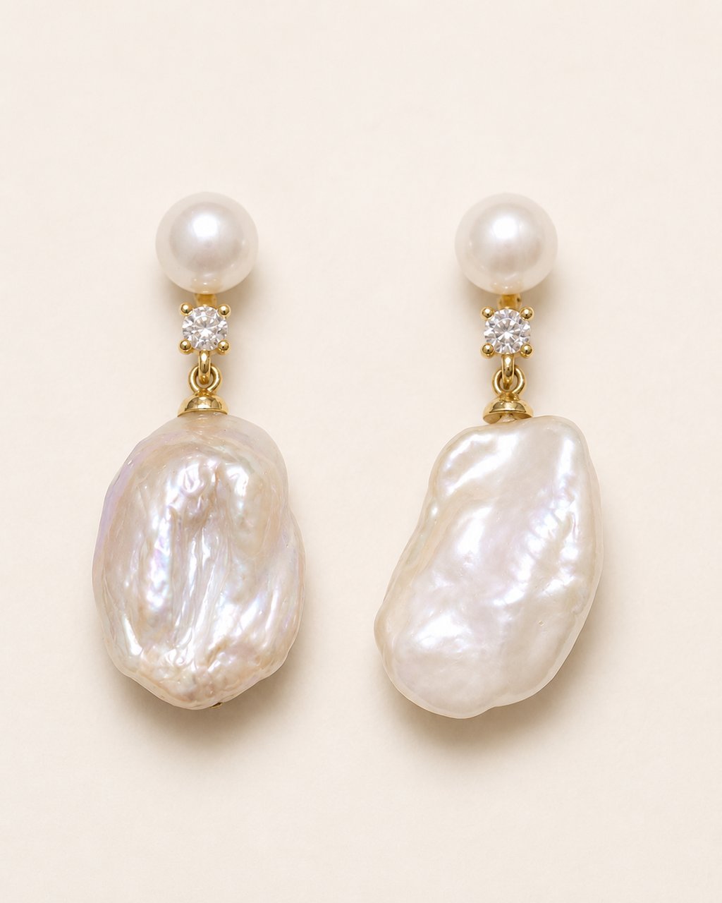 Additional view of Moon Tide Baroque Pearl Earrings by AURAM with moon-inspired baroque pearl detail