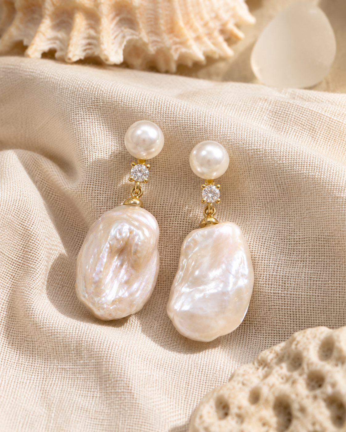Alternate product view of Moon Tide Baroque Pearl Earrings by AURAM with moon-inspired baroque pearl detail