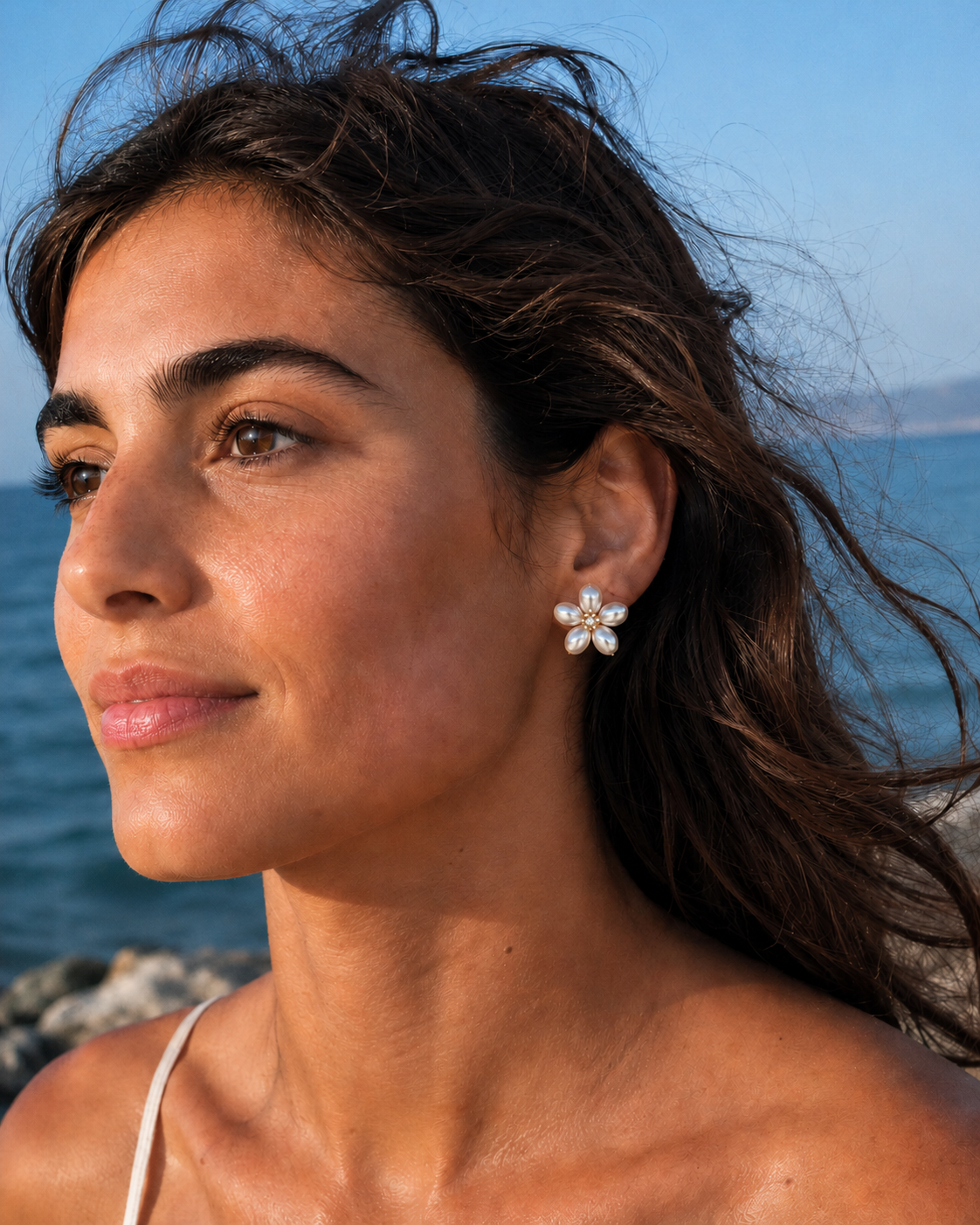 Detail view of Inner Bloom Pearl Earrings by AURAM with soft floral-inspired pearl styling