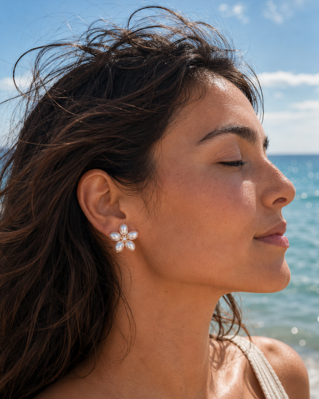 Styled view of Inner Bloom Pearl Earrings by AURAM with soft floral-inspired pearl styling