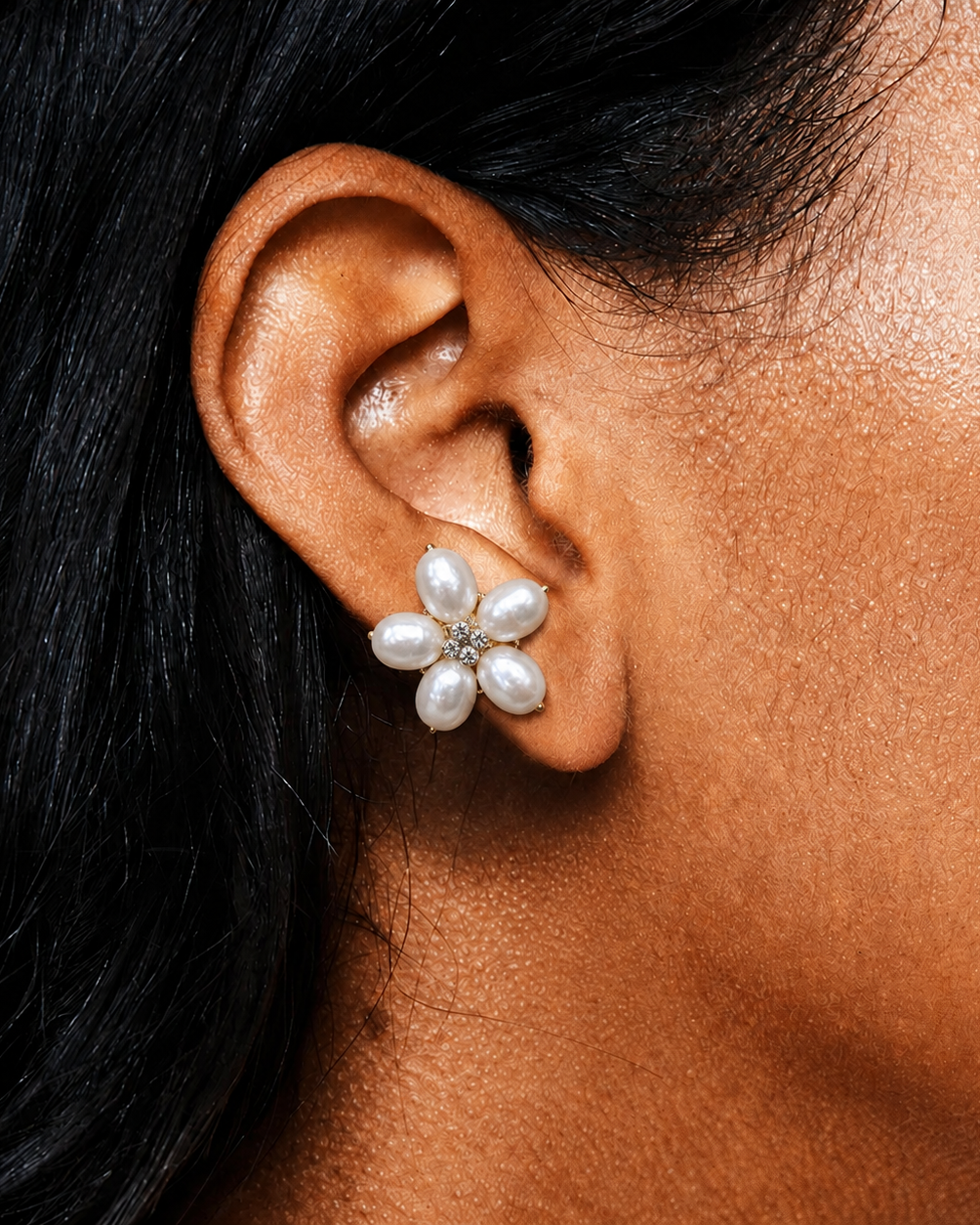 Styled view of Inner Bloom Pearl Earrings by AURAM with soft floral-inspired pearl styling