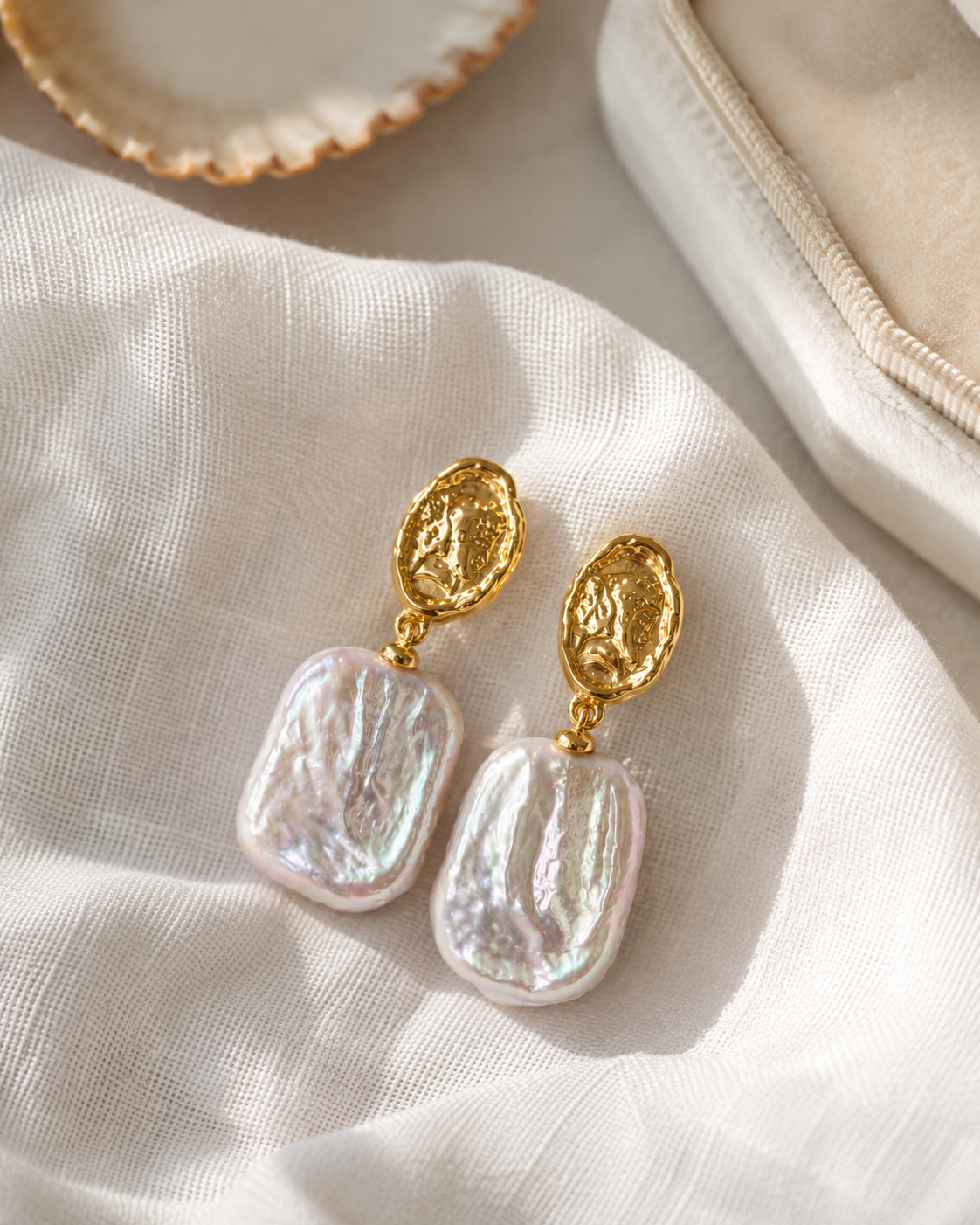 Additional view of Sunlit Relic Baroque Pearl Earrings by AURAM with organic baroque-style pearls