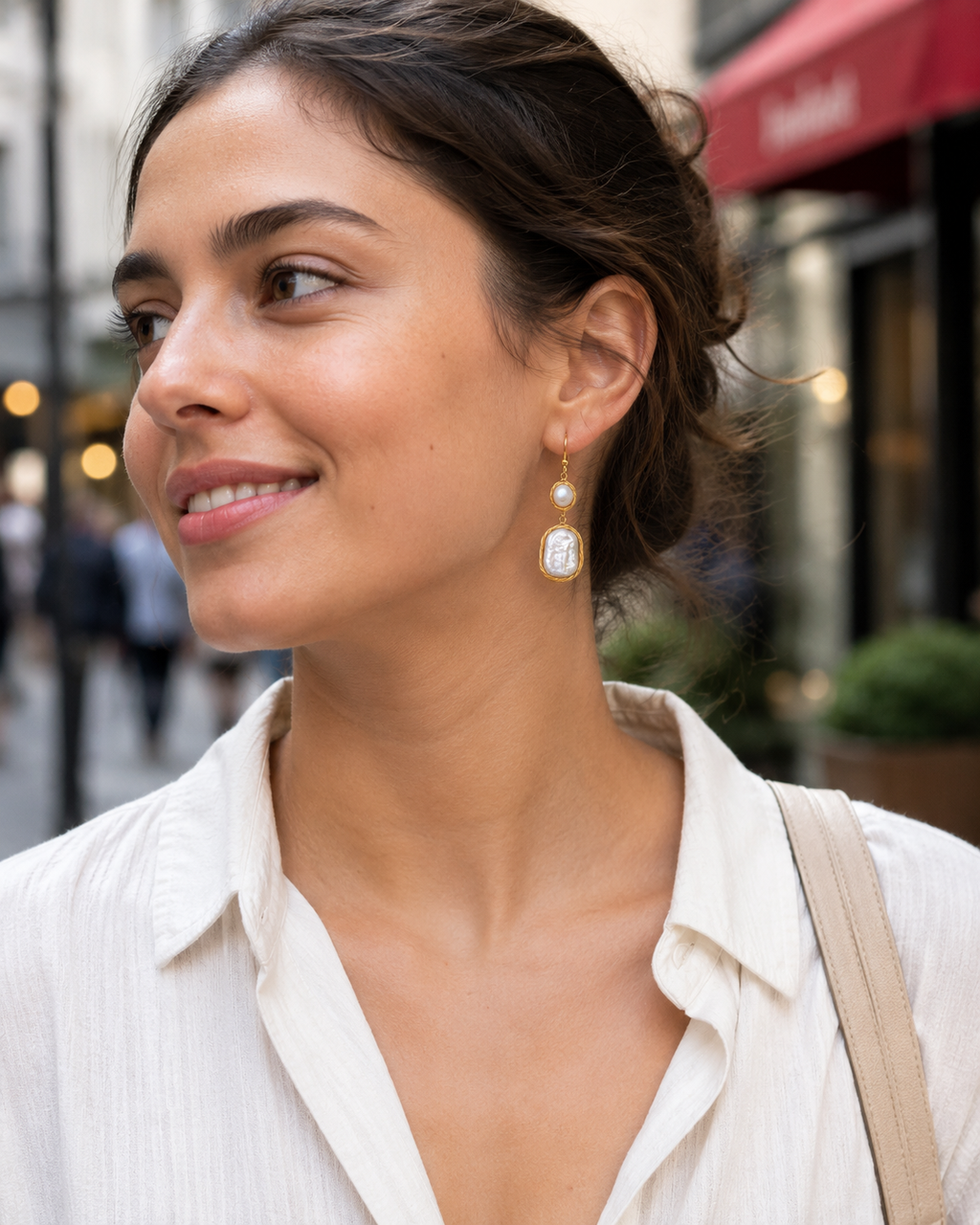 Additional view of Whispering Tide Baroque Pearl Drop Earrings by AURAM with soft coastal pearl styling