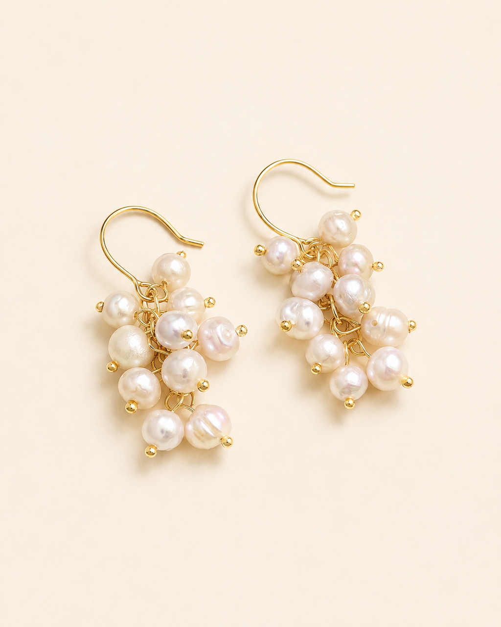 Alternate product view of Pearl Vine Cluster Earrings by AURAM with clustered pearl and vine-inspired styling