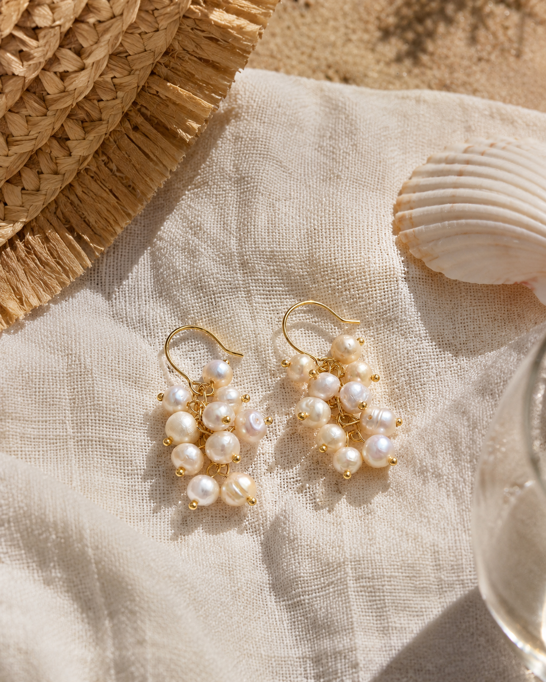 Alternate product view of Pearl Vine Cluster Earrings by AURAM with clustered pearl and vine-inspired styling