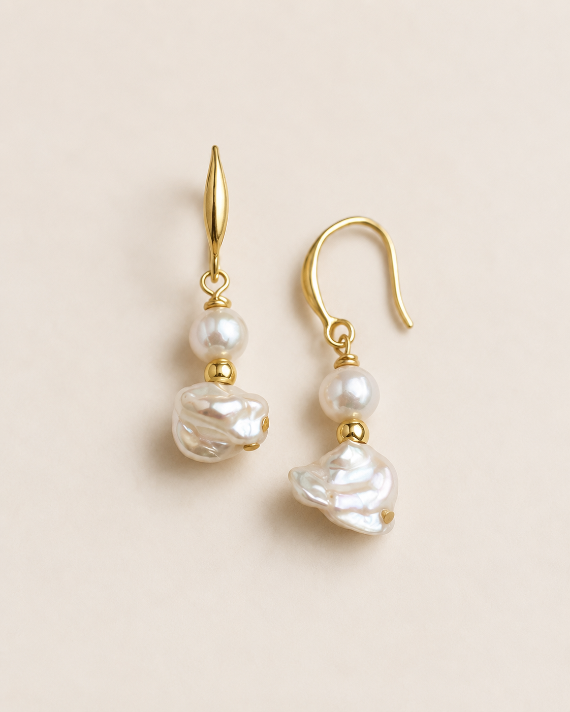 Additional view of Seafoam Baroque Pearl Drop Earrings by AURAM with organic pearl shapes and coastal styling