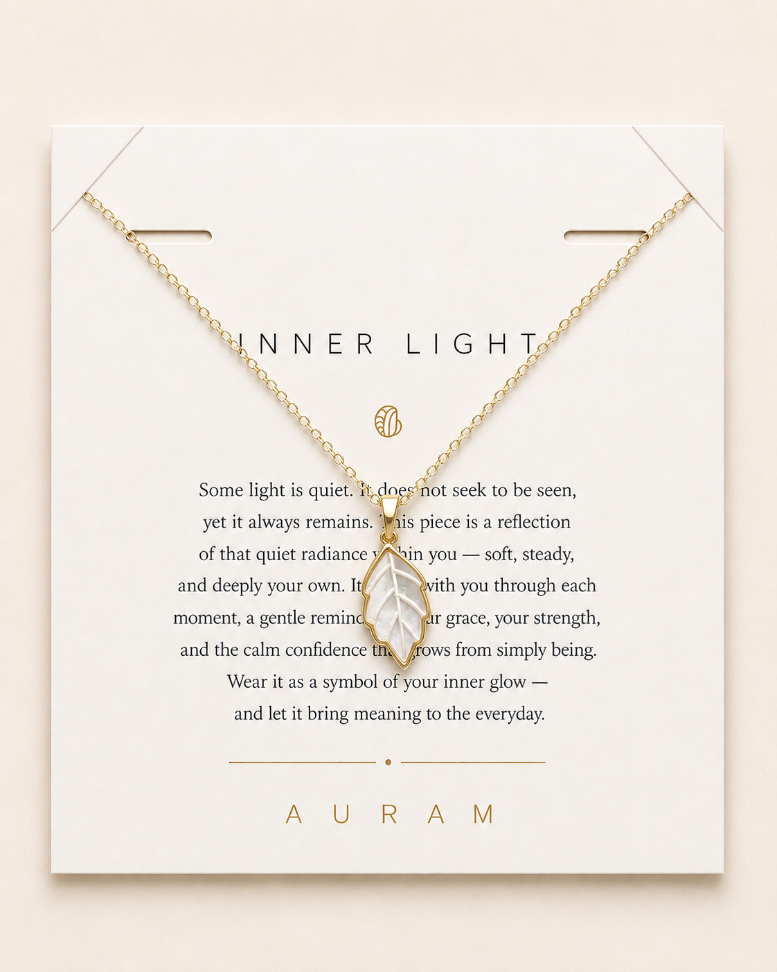 Leaf Glow Mother-of-Pearl Pendant Necklace by AURAM with leaf-inspired shell pendant