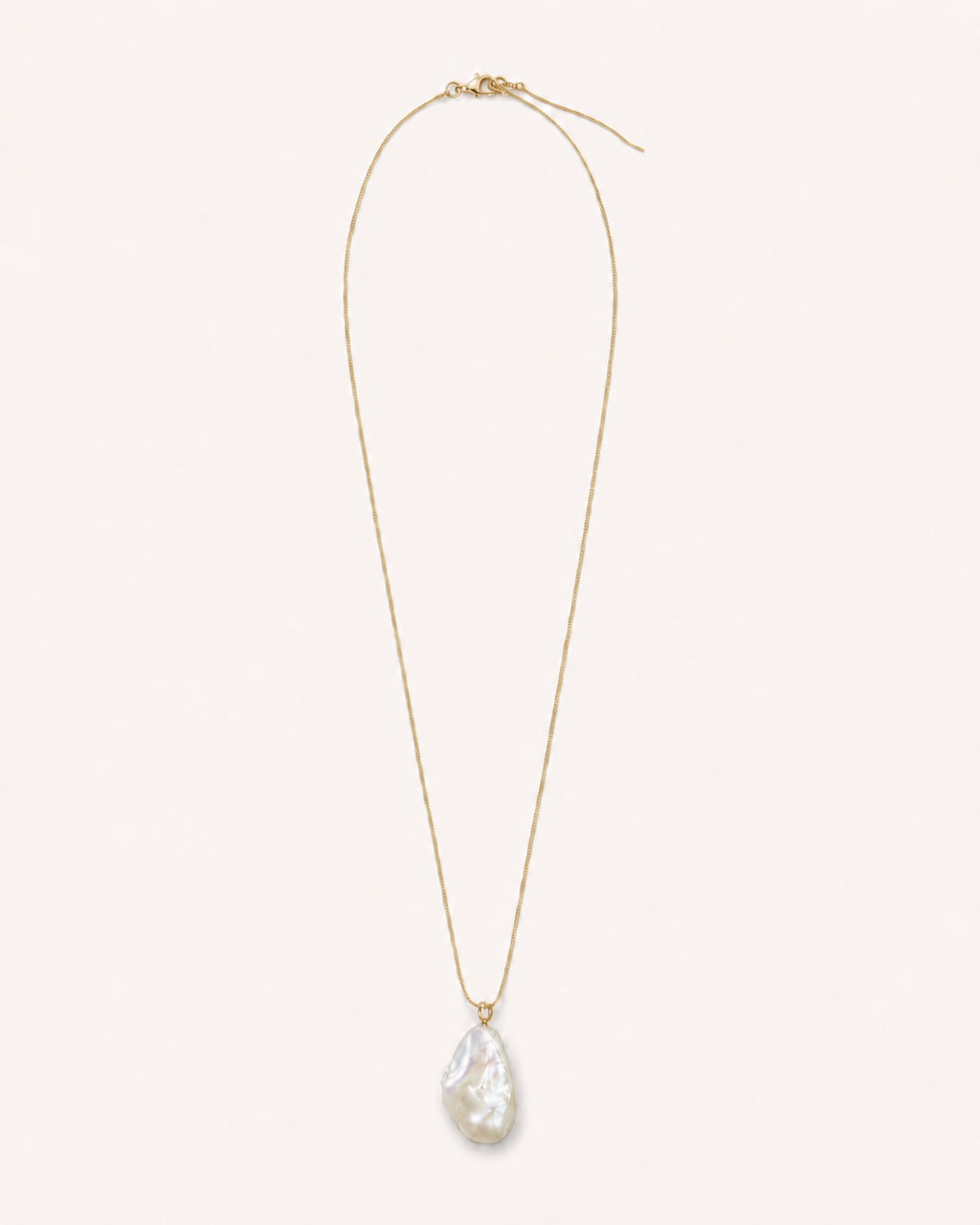 AURAM Baroque Pearl Pendant Necklace product view with organic pearl pendant and delicate chain