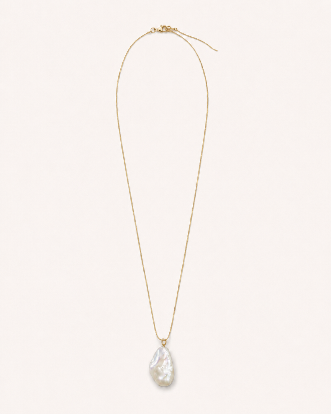 AURAM Baroque Pearl Pendant Necklace product view with organic pearl pendant and delicate chain