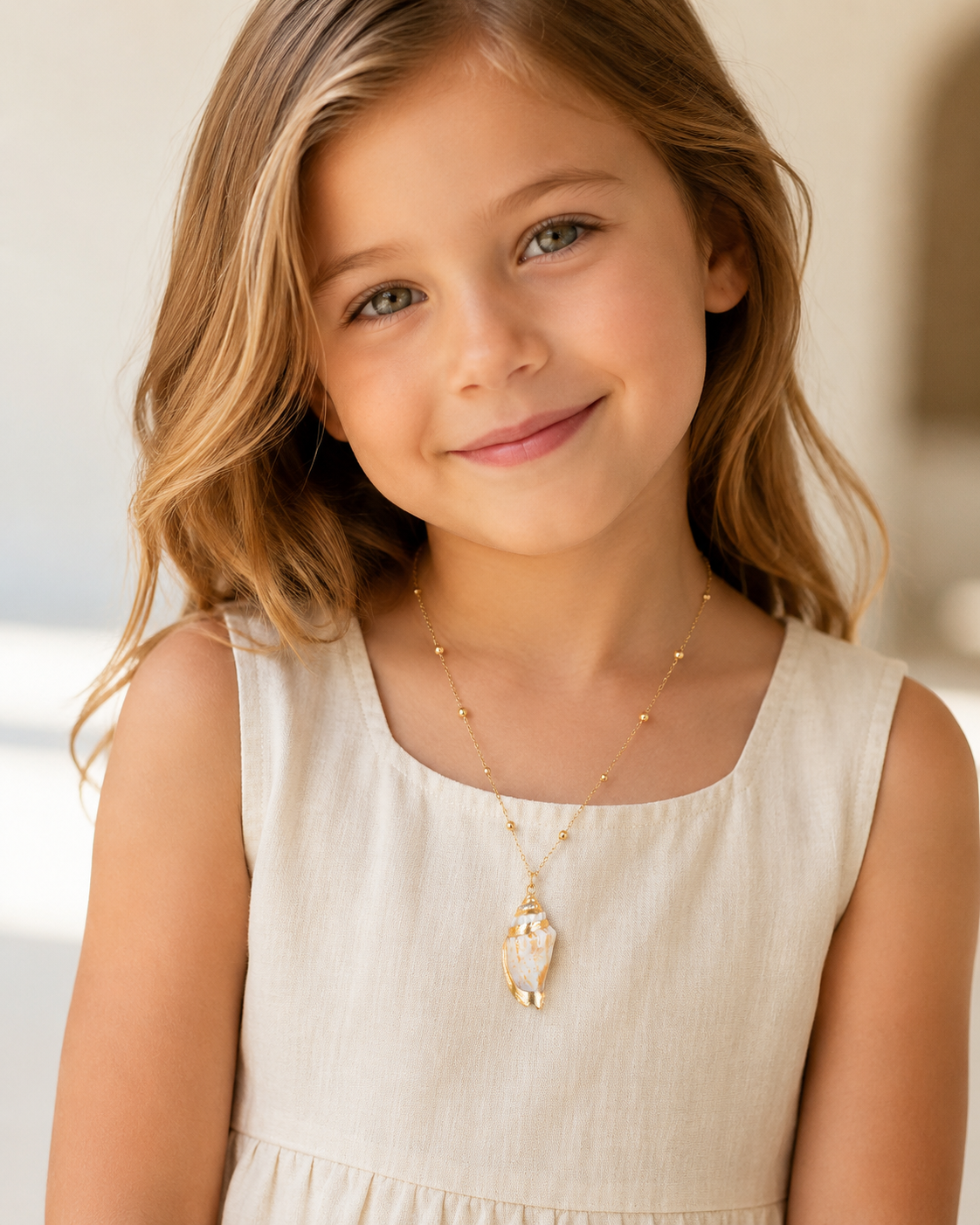 Detail view of Sea Glow Shell Pendant Necklace by AURAM with shell-inspired coastal pendant