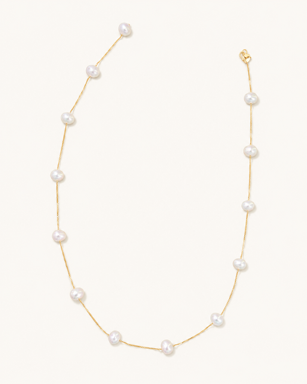 Additional view of Baroque Pearl Station Necklace by AURAM with organic pearl stations for layering
