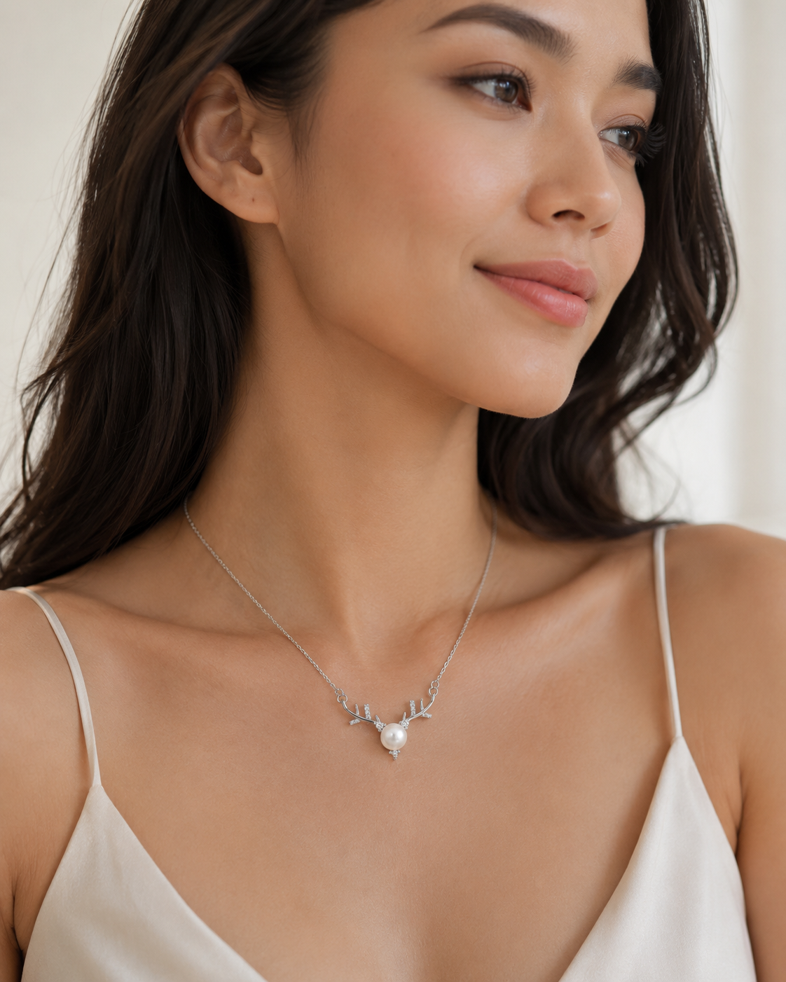 Alternate product view of Forest Light Pearl Necklace by AURAM with soft pearl glow and nature-inspired styling