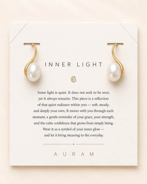 Luna Curve Pearl Earrings by AURAM, modern pearl earrings with soft gold-tone curve styling
