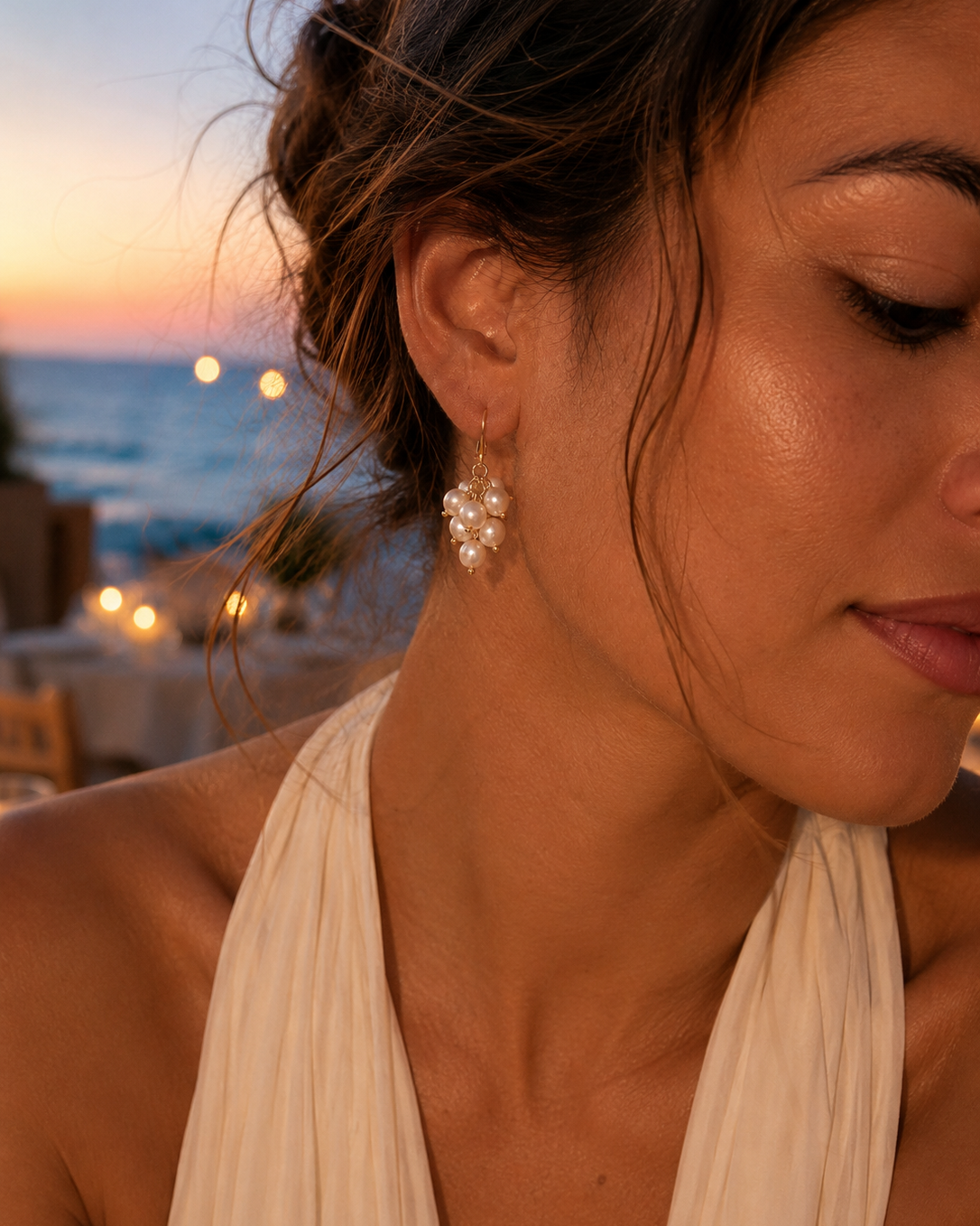 Styled view of Pearl Vine Cluster Earrings by AURAM with clustered pearl and vine-inspired styling