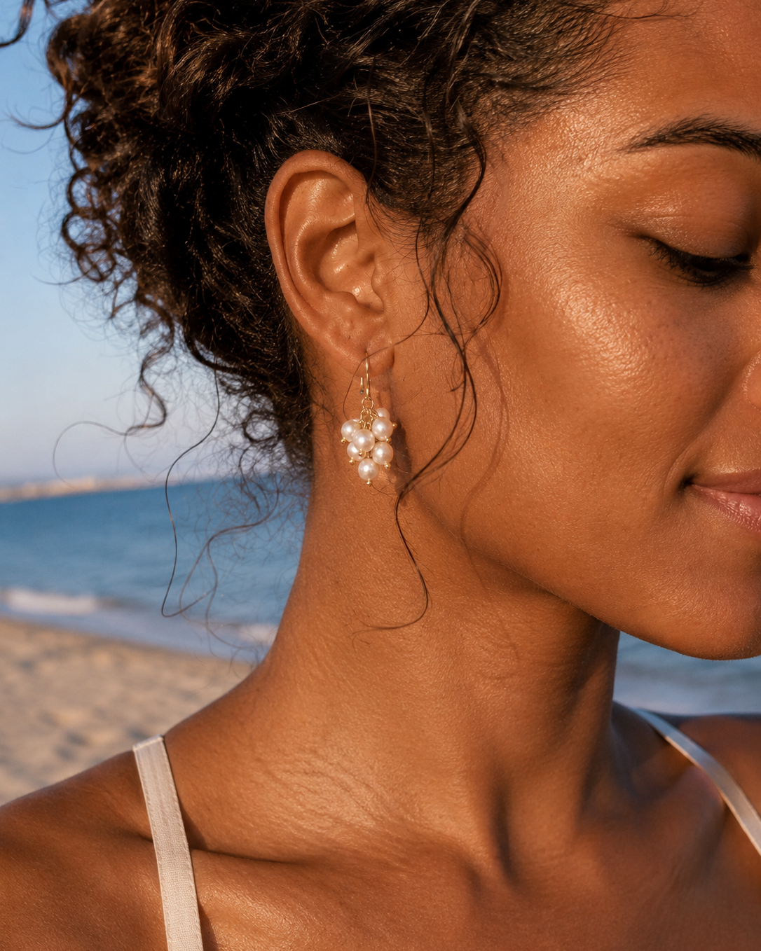 Styled view of Pearl Vine Cluster Earrings by AURAM with clustered pearl and vine-inspired styling