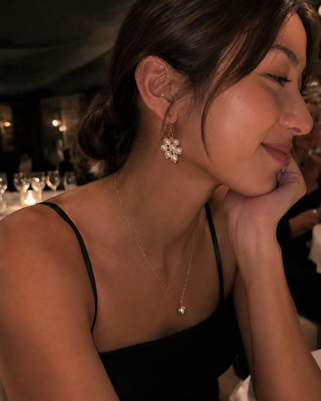 Additional view of Pearl Vine Cluster Earrings by AURAM with clustered pearl and vine-inspired styling